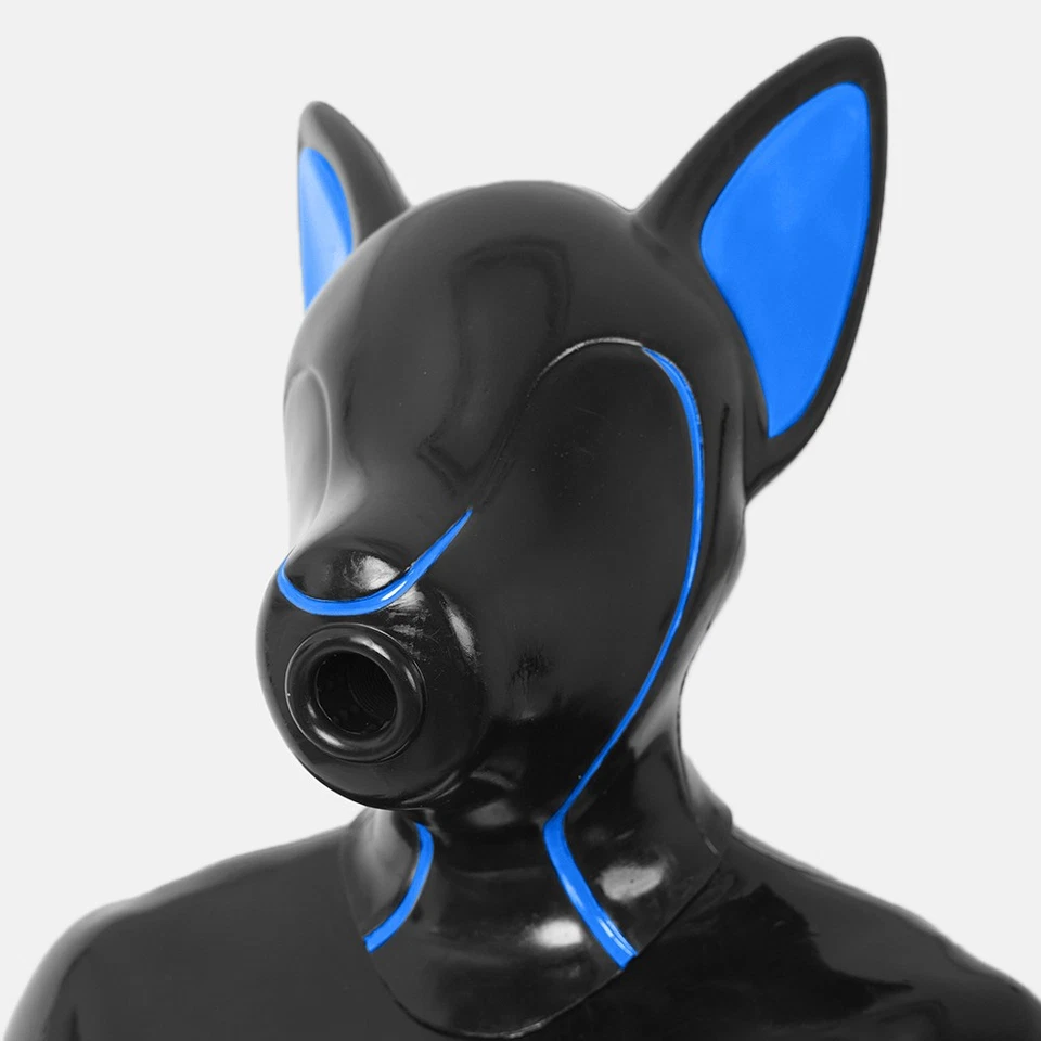 Furrjoi Silicone Ishy Drone Black Mask Furry Fetish Latex Hood Blue Full Head - Image 4 of 4