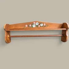 Vintage Hand Painted Wood Shelf With Towel Rack- Cottagecore- Shabby Chic-Rustic