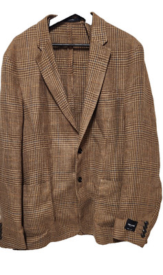 Todd Snyder Italian Brown Glen Plaid Linen Sport Coat Blazer 46R Jacket Brown