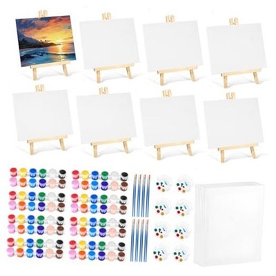 Acrylic Paint Set with 8 PCS 11.8In Easel & 16 PCS 8X10In Canvas, Pack of 8