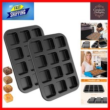 Non-Stick 12-Cavity Square Mini Loaf Baking Tins Grey 2-Pack