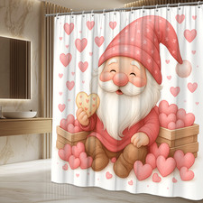 Cute Pink Heart Gnome Shower Curtain for Kids and Holiday Decor
