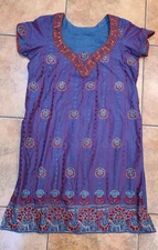 Indian Chuli Daar Outfit Med caps sleeve Embroidered Embellishments Blue Indigo