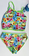 Speedo Girls 14 Top/16 Bottom 2 Pc Reversible Tropical Floral Bikini Swimsuit