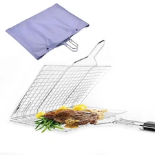 Grill Baskets Fish Grilling for Outdoor Barbecue Stainless Steel Folding