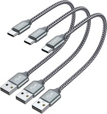 JXMOX Short USB C Cable 1ft 3-Pack , A to Type-C Charger Cord 1ft, Grey