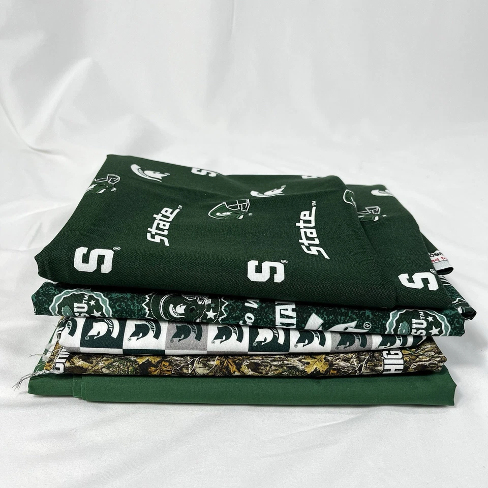Michigan State MSU SPARTANS Fabric Lot 5.5 yards+ Quilt Cotton 5 Fabrics - Image 2 of 4