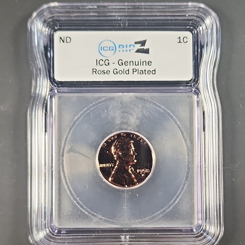 ICG Genuine Rose Gold Plated ND 1C Lincoln Cent Gold Fantasy Issue Coin
