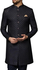 KISAH Men's Sherwani Indian Ethnic Wear sz 42, Large black blue gold long Coat