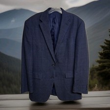 Ralph Ralph Lauren Mens 40L Blue Plaid Linen/Wool Blazer Blend Jacket Sport Coat