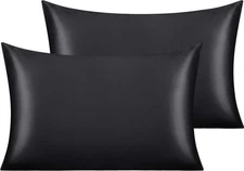 NTBAY 2 Pack Satin Standard Pillowcases, Envelope Closure, 20x26 Inches, Black