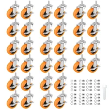 Caster Wheels, 3 Inch Casters Set of 32, Threaded Stem 3/8"-16 x 1 Orange 