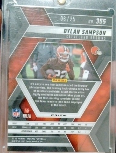 2025 Panini Mosaic Rookies Dylan Sampson 355 Orange Mosaic Prizm /25 (RC