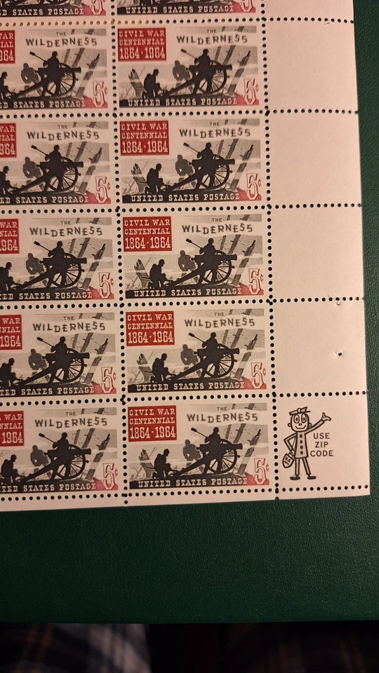 U.S. Scott #1181, M/F/NH, Mint Sheet, Battle of Wilderness, 5 cent, p-11, 1964 - Image 3 of 4
