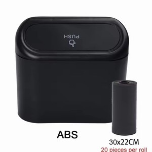 Black Press Top Trash Can w/ Lid & Trash Bag Roll, ABS 30x22cm Bathroom