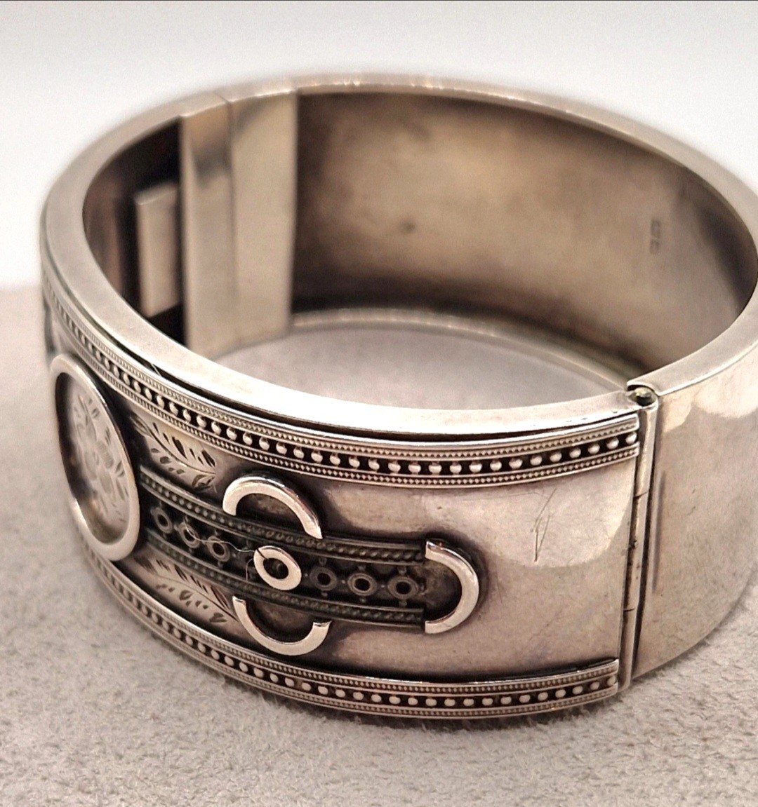 Antique Edwardian Solid Silver Hinged Bangle Birm… - image 5