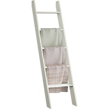 Rustic White 5 Tier Blanket Ladder Farmhouse Living Room Storage Decor