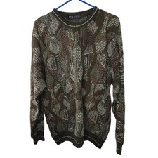 Men's Brandini Green Brown Tan Wool Blend Sweater Made in Italy Size Large