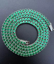 20Ct Round Cut Lab Created Green Emerald Tennis Necklace 14K White Gold Plated