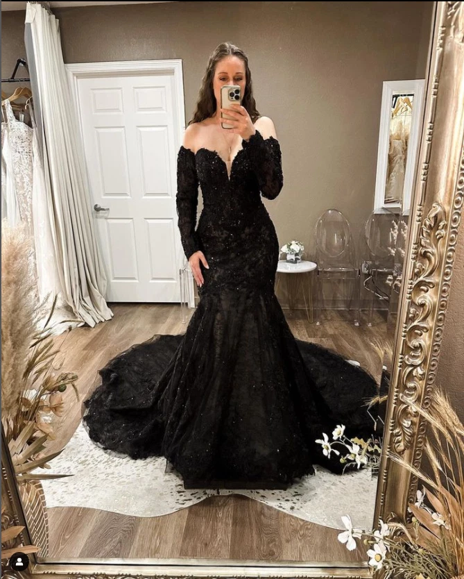 knee length dresses for ladies Mermaid Ivory And Black Wedding Dress – Lisposa main image 0