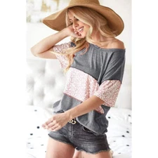 BiBi Triblend Knit with Leopard Block Out Stitching