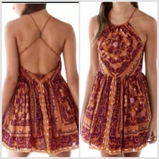 Spring Break Urban Outfitters Halter Mini Dress Open Back Magenta Orange Women 6