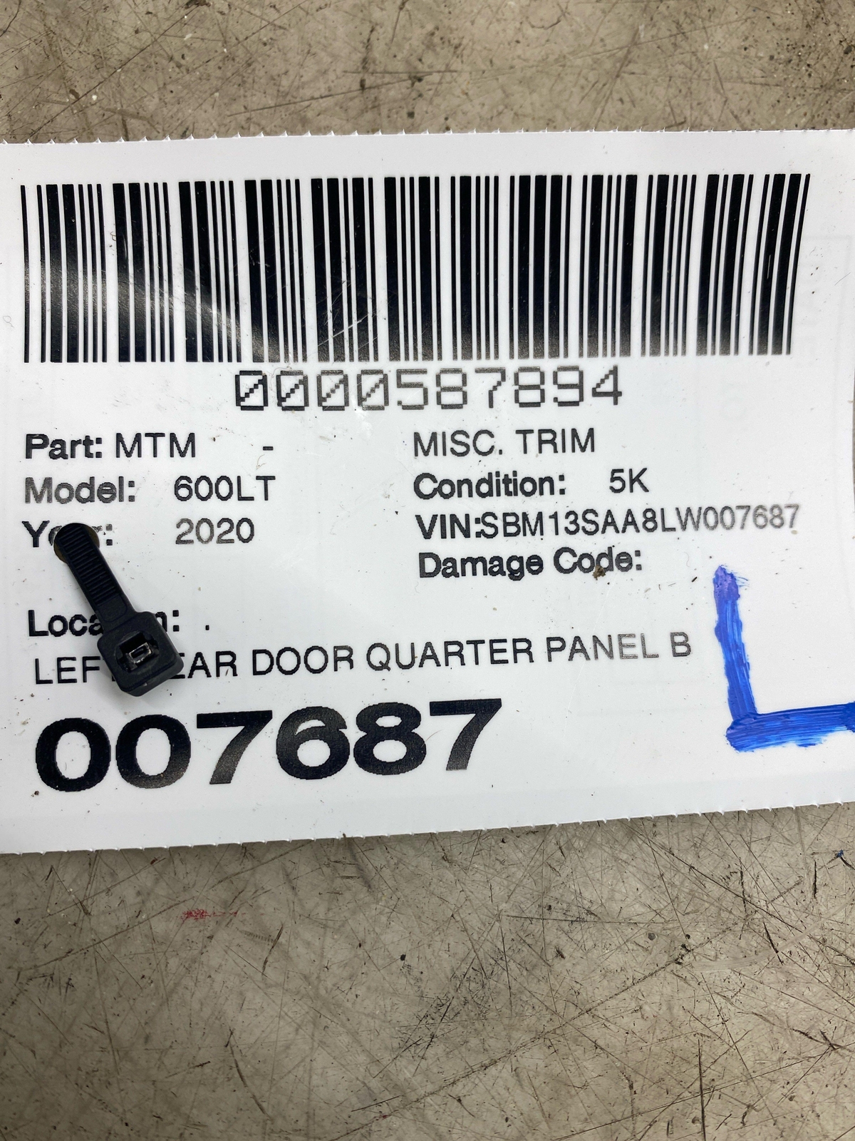 2019-2021 MCLAREN 600LT LEFT REAR DOOR QUARTER PANEL BACKING PANEL RADIATOR DUCT