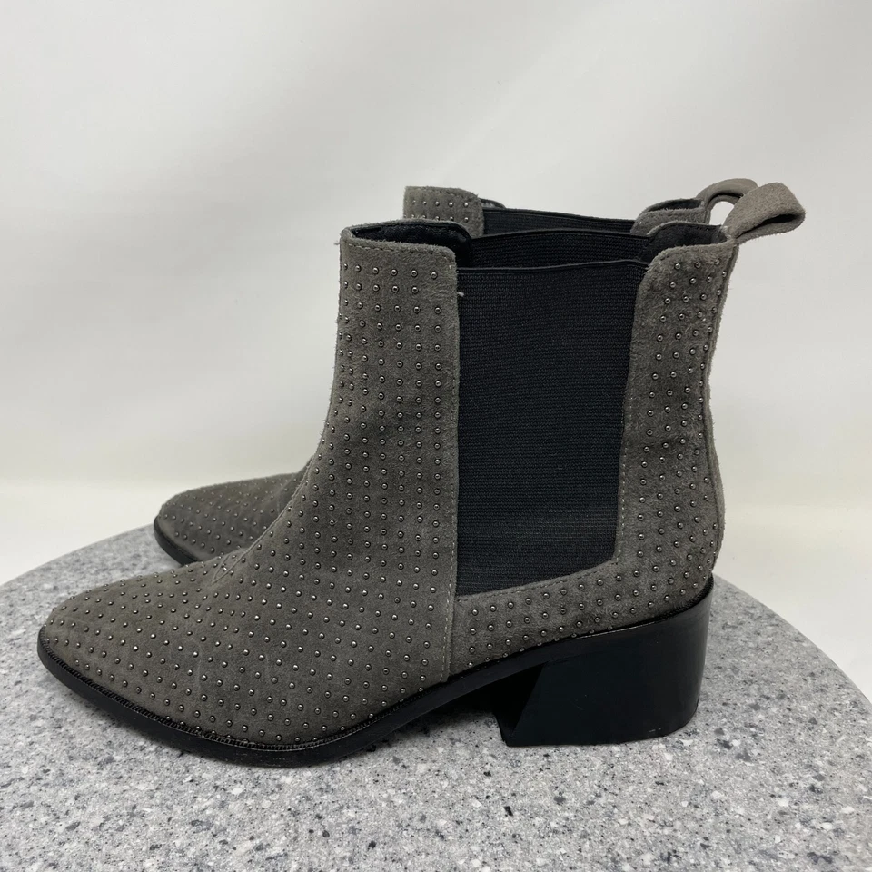 Alice + Olivia Botas Mujer 38 Gris Cuero Tachonado Botines Tobillo Chelsea Zapatos Foto 3 de 4