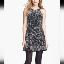 Parker 100% Silk Geometric Sleeveless Fit & Flare Mini Cocktail Dress Small