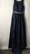 Blue Satin Ball Gown Dress Corset Lace Up Back Prom Party Gown Sz 4 Bejeweled