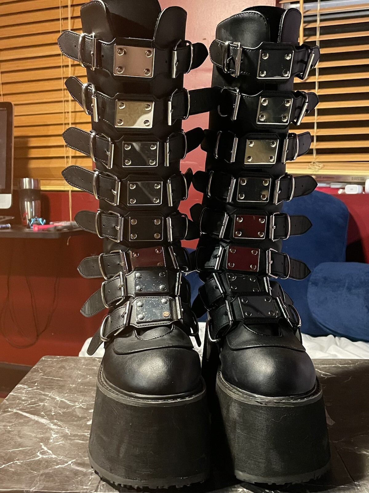 black platforms with buckles