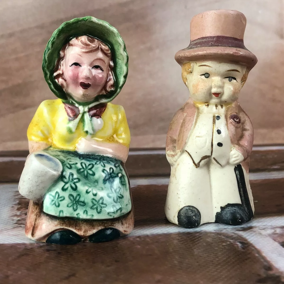 Vintage Salt and Pepper Shakers Man Woman mid century Japan