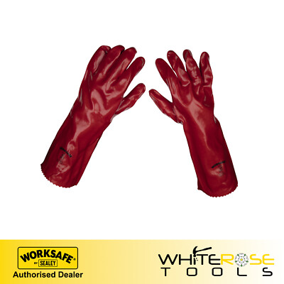 Worksafe by Sealey rot PVC Stulpen 450mm Arbeitshandschuhe Öl Fett Pack 12 Paar