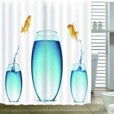 Fishes Jumps In Glasses 3D Shower Curtain Waterproof Fabric Bathroom Decoration
