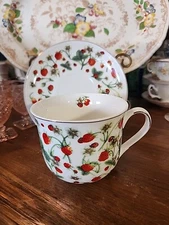 GRACE TEAWARE ALPINE STRAWBERRY Fine Porcelain Breakfast Cup & Saucer Set