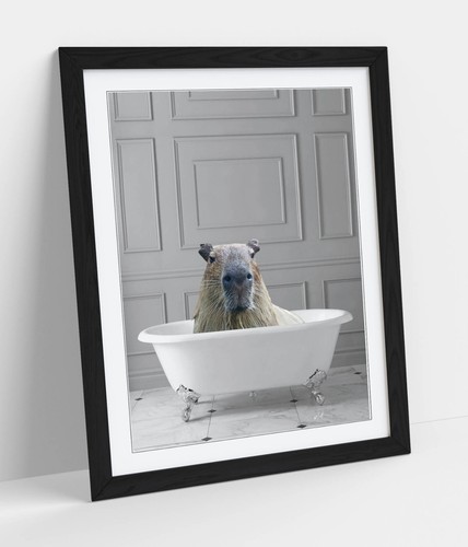 CAPYBARA IN BATHTUB -QUIRKY ART FRAMED POSTER PICTURE PRINT BATHROOM ARTWORK - Picture 8 of 10