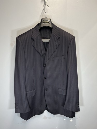 Canali Mens Chalk Stripe Dark Navy Two Piece Suit 100% Pure New Wool - Picture 2 of 19
