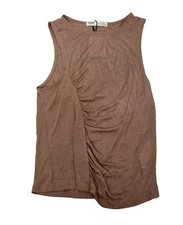 PULL & BEAR Womens Lovely Brown Soft Sleevless Vest Top Semi Sheer Neutral XS