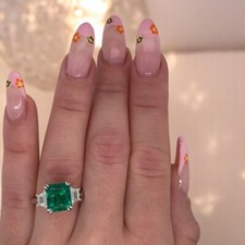 950 Platinum Engagement Diamond Ring 3.60 Ct Lab Grown Emerald Cut Green Emerald