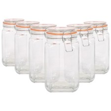 6x 1.25L Square Glass Jars with Clip-Top Lids Airtight Food Storage Canister