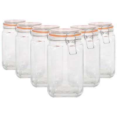 6x 1,25L Quadratische Gläser mit Clip-Top Deckel Luftdicht Lebensmittel Aufbewahrung Kanister