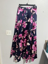 Navy Blue And Pink Prom Floral City Triangles Maxi Skirt
