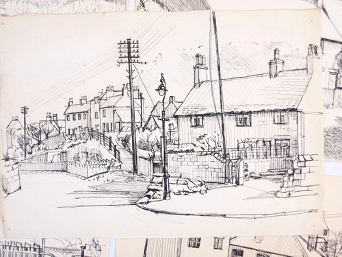 Grace Larner 6 x pages of drawings of suburban, industrial landscape c. 1950's - Picture 6 of 8