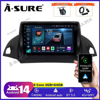 DAB 64G Android 14 Autoradio GPS CarPlay Für Ford Kuga 2012-2018 Escape 2013-19