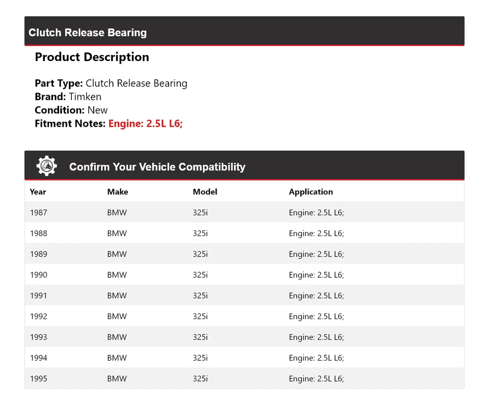 Cojinete de liberación de embrague Timken 1988 1989 1990 1991 para BMW 325i 1987-1995 2,5 L L6 Foto 2 de 4