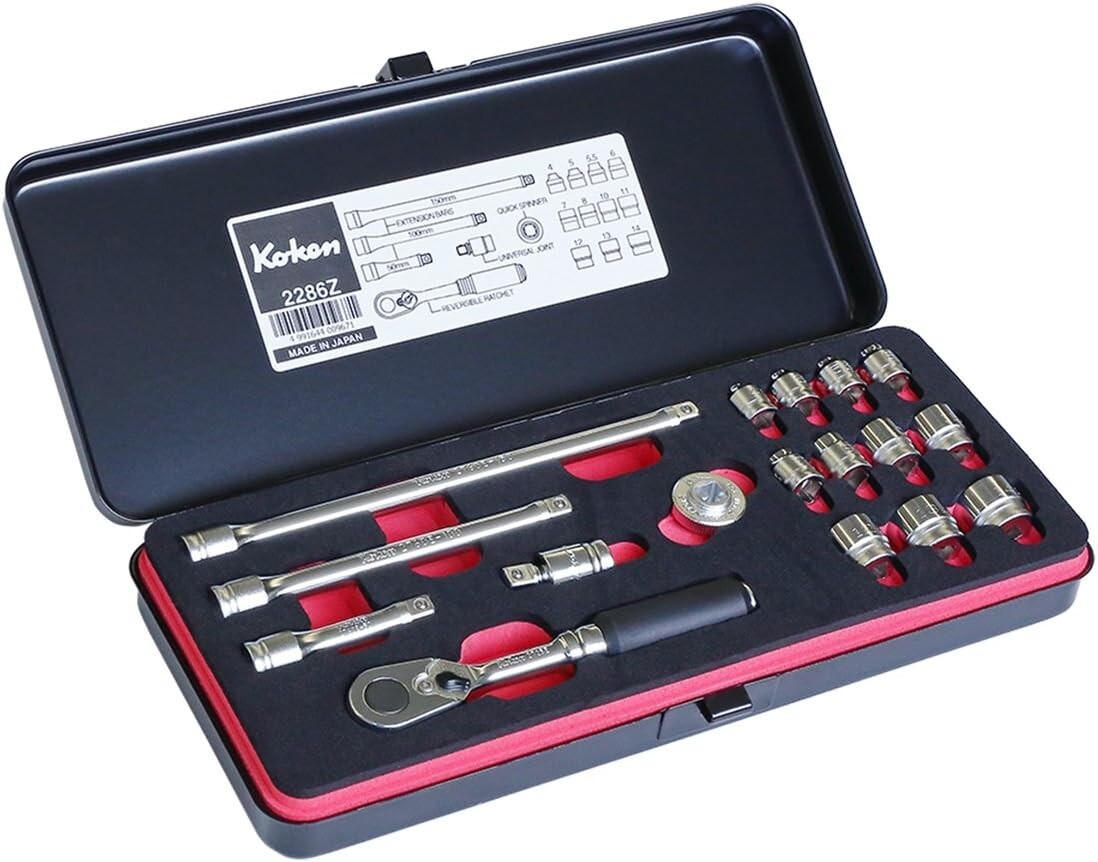 Koken ZEAL 2286Z 6.35mm Socket Wrench Set 17 pieces Metal Case New