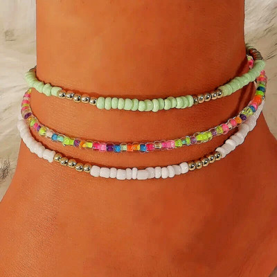 Glass beads  ,3 pc set, Anklet Silver Plated Bracelet Beach Summer Elegant