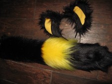 Pokemon Umbreon Yellow Black Luxury Faux Fur Shag Ears, 10" 15" 30"Tails or Sets