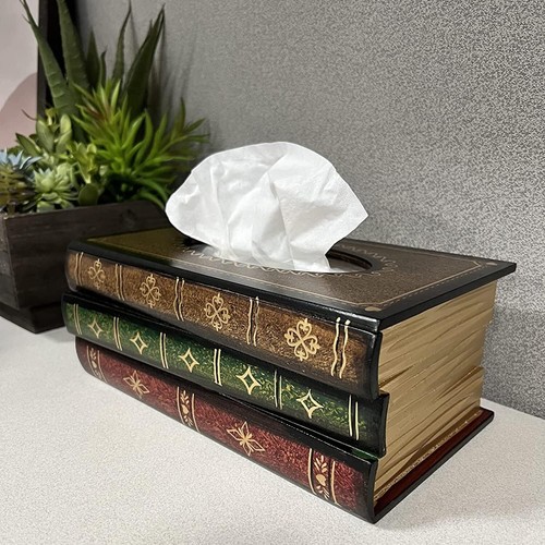 Crafted Classical Retro Wooden Antique Book Tissue Box Cover Rectangular Tissue
