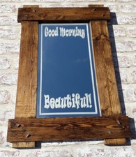 Rustic Mirror 'Good Morning Beautiful' Reclaimed Pine, Iron Stud Detail Handmade